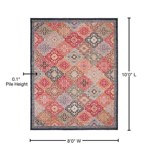 SAFAVIEH Area Rug Indoor/Outdoor 8' x 10' w/ Water Resistant + Durable Red/Aqua - Picture 3 of 6