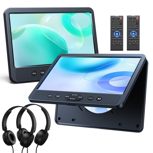 2x10.1" Screen Car Headrest DVD Player Monitor 1024x600 HDMI USB TV SD Headsets - Picture 3 of 10
