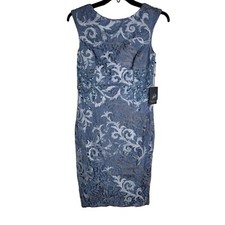 Adrianna Papell Womens size 10 Lace Light Blue Embroidered Beaded Midi Dress