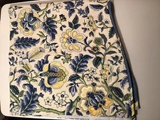 Waverly Montage Jacobean Floral/Striped Scalloped Valance Blue Yellow  80”x 21”