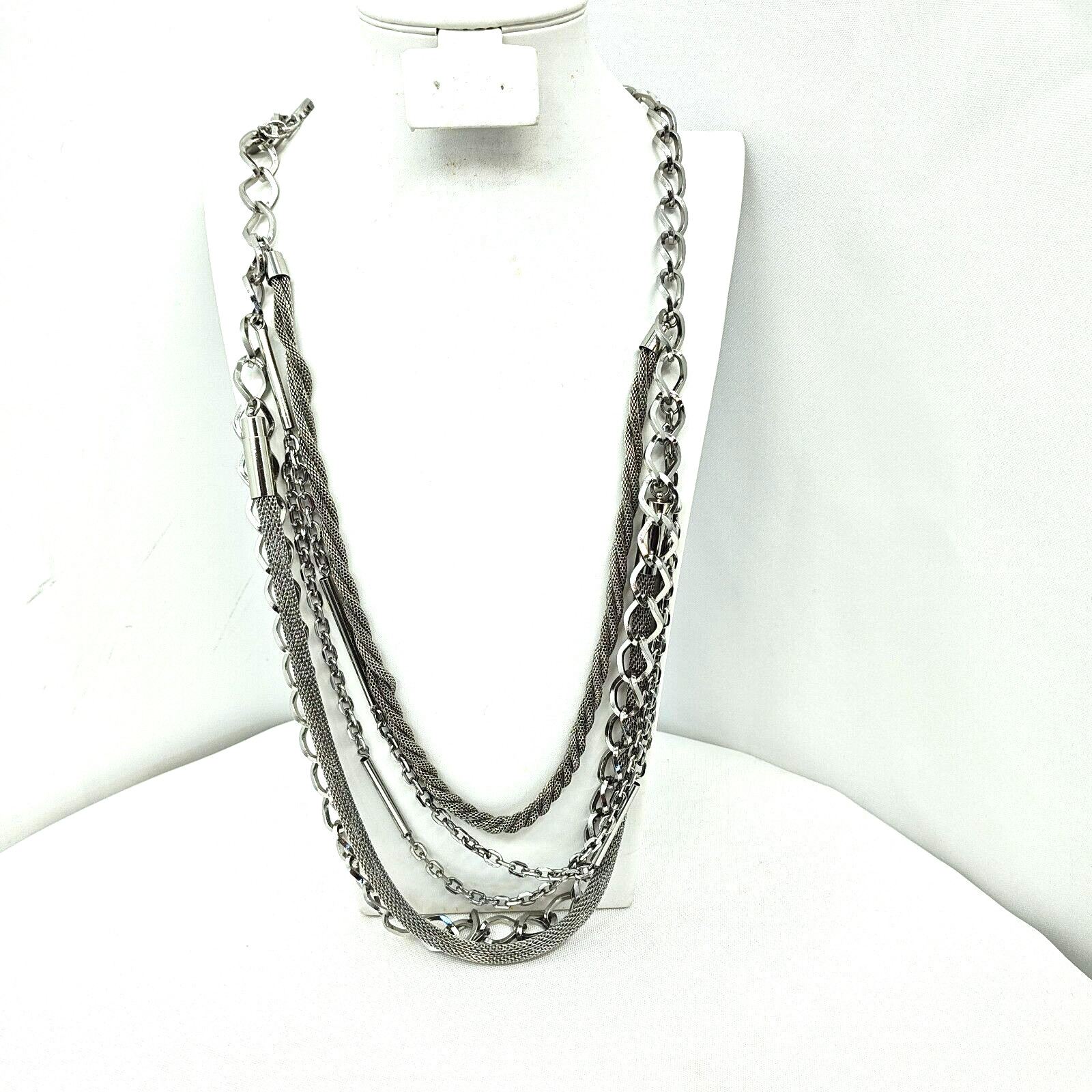 Chicos Long Multi Strand Silver Statement Layered… - image 1