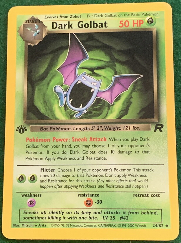 POKEMON Card TEAM ROCKET 1st Edition DARK GOLBAT #24/82 Black Star Rare MINT