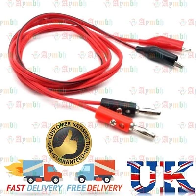 1m Banana Plug Crocodile Alligator Clip Multi Meter Test Leads Cable Red & Black