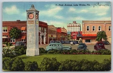 Postcard Park Avenue Lake Wales Florida linen Q157