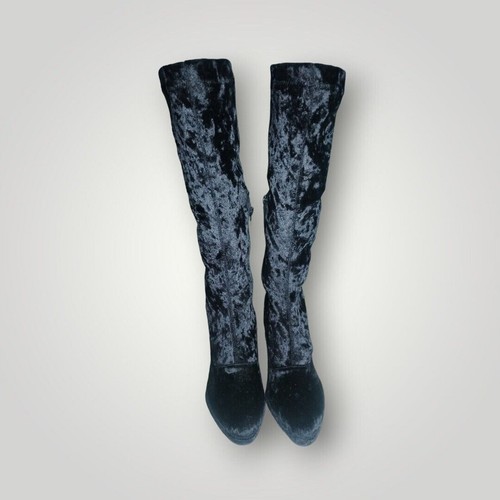 Colin Stuart Velour Over The Calf Heeled Boots Black Size 7 NWOB - Picture 2 of 5