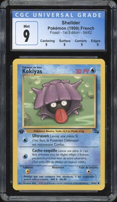2000 Pokemon FRENCH 1st Edition Fossil Kokiyas-Shelder 54/62 CGC 9 MINT
