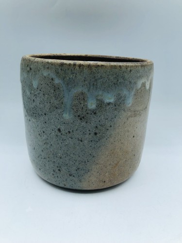 Vintage Studio Pottery Crock Utensil Holder Blue Gray Drip Glaze Signed 1976
