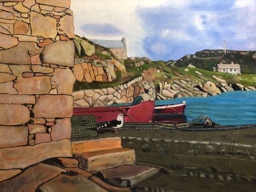 KT. - Kenneth Thompson Colourful Original Oil Painting Harbour Quayside Pigeon - Picture 8 of 9