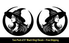 Witch Moon Graphic Two 5" Black Vinyl Decal Car Truck Window Laptop Tablet