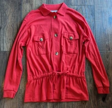 Breckenridge Women's Red Button Down Tie Waist Tunic Jacket Sz Med 100% Cotton 