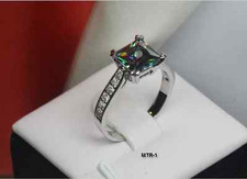 WOMENS CZ MYSTIC RAINBOW TOPAZ W ACCENTS RING PRINCESS CUT STERLING SILVER 925