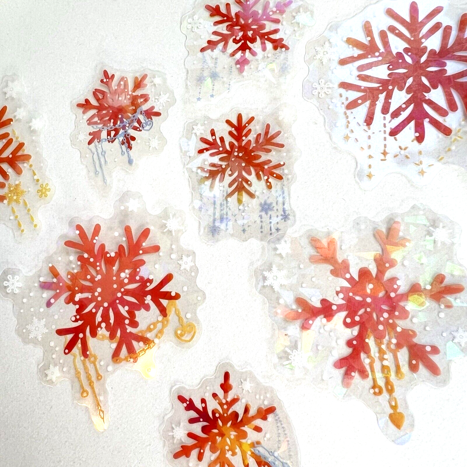 Snowflake Holographic Stickers Pink Coral Scrapbooking Journaling Cards