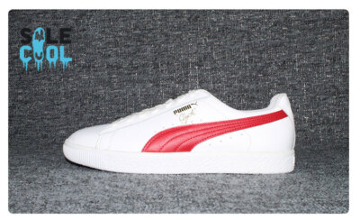 Puma Clyde Core Leather Foil Low Mens Casual Shoes White Red