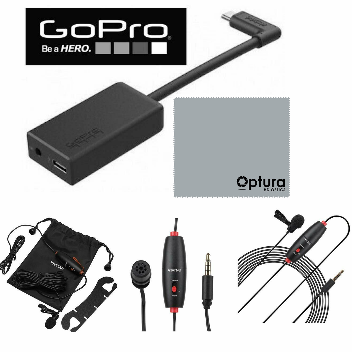 GoPro Pro AAMIC-001 Mic Adapter FOR GOPRO HERO8 HD LAVALIER MICROPHONE