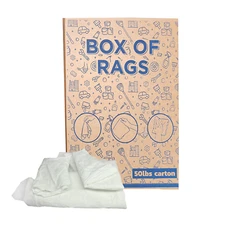 Recycled White Sheeting Cotton Rags - 50 lbs. Box Multipurpose Cleaning Cloths