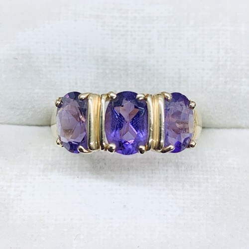 14k Yellow Gold Oval Cut Amethyst February Purple Gemstone Wedding Ring Size 5.5