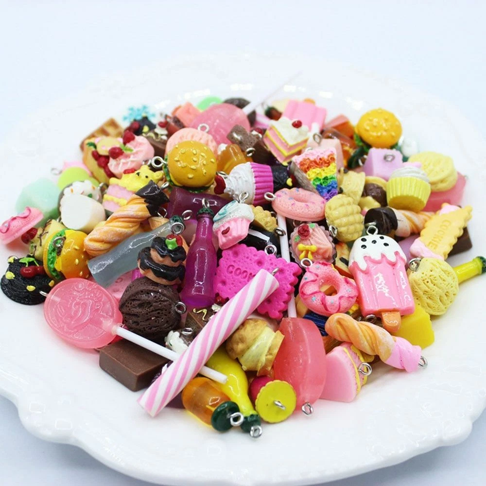 10pcs/lot Resin Simulation Food Charms Kawaii Cake Pendant Charm Jewelry  Making