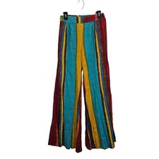 Cider Striped Elastic Waist Wide Leg Womens Cotton Pants with Shorts inside Sz S