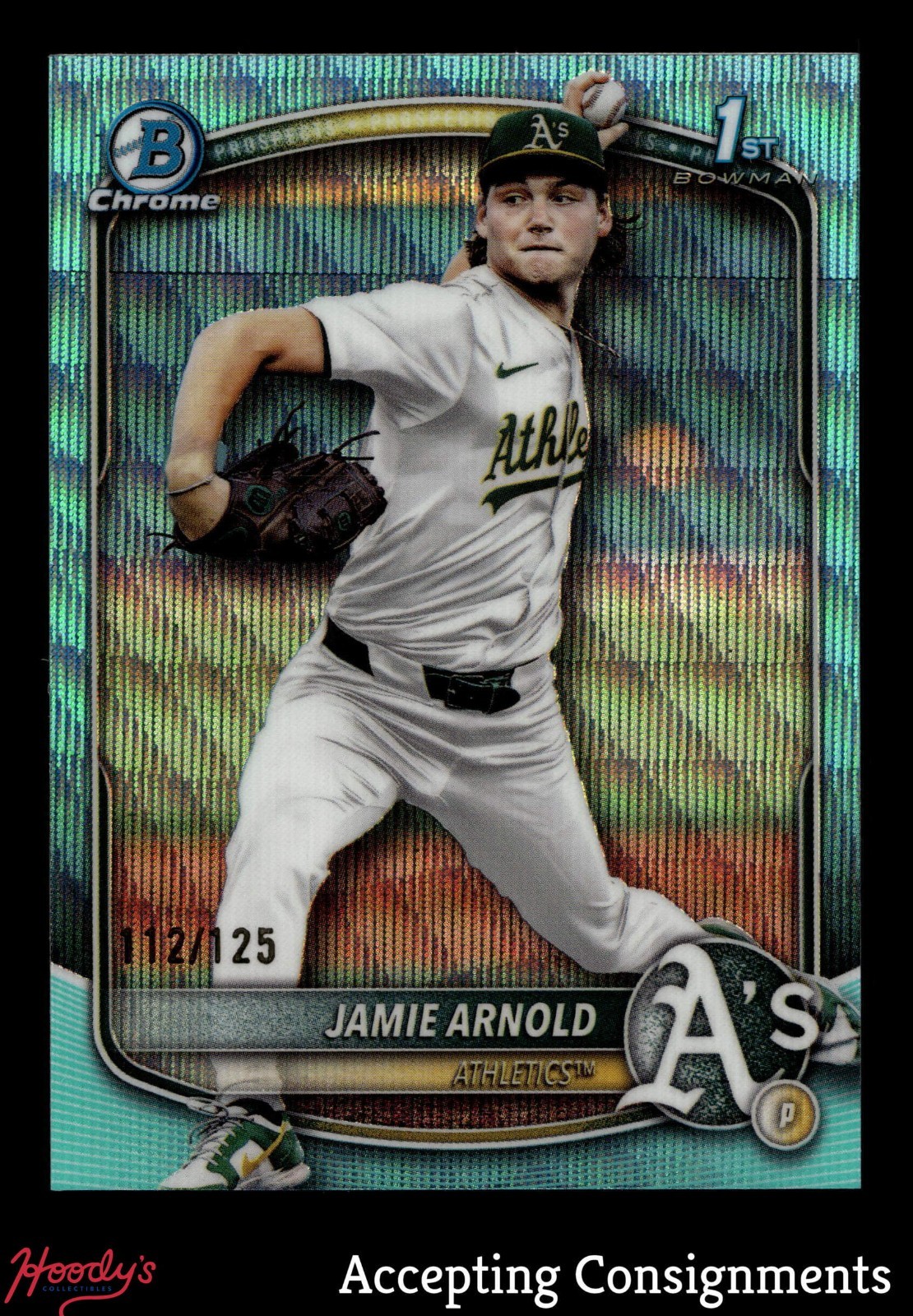2025 Bowman Chrome Draft Aqua Wave Refractor Jamie Arnold 112/125 ROOKIE 1st A's