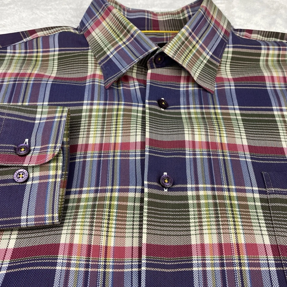 Camisa de vestir Robert Talbott para hombre XL púrpura/verde/rosa a cuadros clásica mangas largas Foto 4 de 4