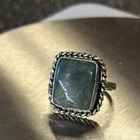 Vintage 925 Sterling Silver Green Aventurine Jade Ring Rope Bo
