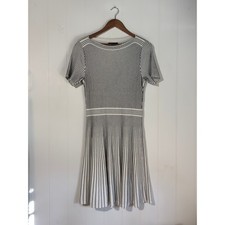 Ann Taylor Striped Knit Dress Women Medium Black White Fit & Flare Midi