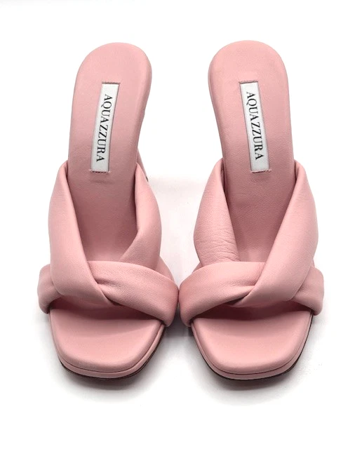 Nuevo Aquazzura Rosa Twist Suave Acolchado Lujo Cuero Mules Tacón Cono 37.5 Foto 2 de 4