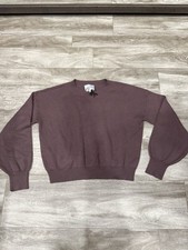 Pink Rose Knit Pullover Sweater Brown Long Sleeve Crew Neck Women's Size M