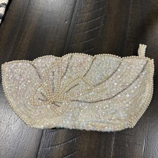 Vintage 60s Beaded Sequin Evening Clutch Purse La Regale Style Faux Pearls