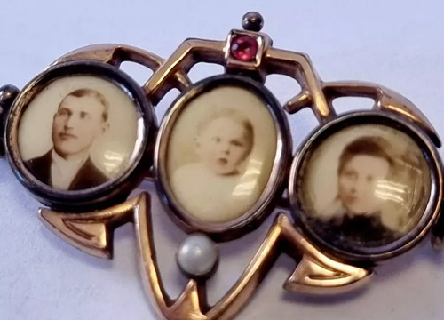 D0037 - Seltene 3er Familien Foto Brosche /Granat Stern Jugendstil Antikschmuck - Bild 8 von 12