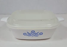 Corning Ware Blue Cornflower Petite Pan 1 3/4 Cup Dish USA P-41-B w/ Plastic Lid