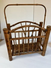 Vintage Mid Century Bentwood Rattan Bamboo Magazine Book Holder Rack