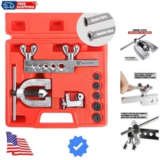 Double & Single Flaring Tool Kit for Brake Line and Brass Tubing Tool with Ex...