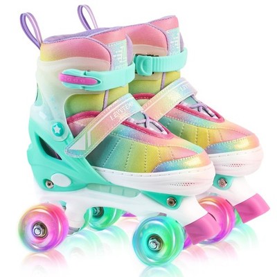 Rainbow Roller Skates for Girls Kids, Gradient Pink Purple 4 Size Adjustable ...