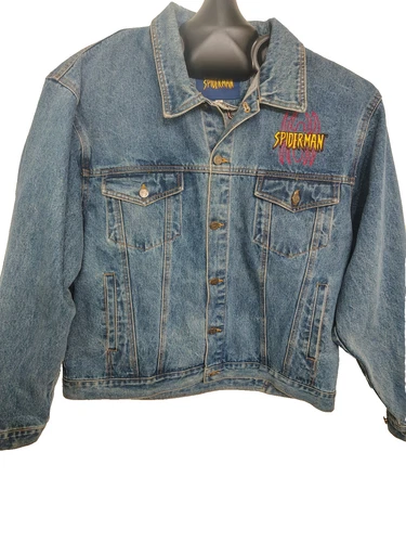 Y2K Spiderman Denim Jacket Vintage 2002 Size XL Marvel Comics image 2