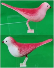 Plastic Bird Christmas Tree Ornaments Vintage MCM Pink Red White Lot of 2 GIFT