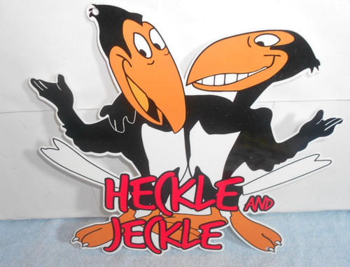 VINTAGE "HECKLE AND JECKLE" 12" PAUL TERRY ANIMATED CARTOON CHARACTER METAL SIGN