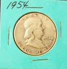 1954 Ben Franklin US Half Dollar, 90% Silver, Circulated