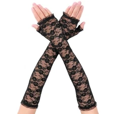 Lusofie Long Lace Gloves Formal Fingerless Women Bridal Lace Floral Black