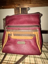 MultiSac Zippy Triple Compartment Three Tone Burgundy Brown And Tan Handbag.