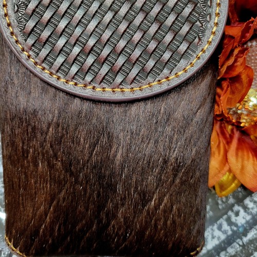 Western Phone Holster Genuine Leather With Cowhair Over The Belt Phone Case - Picture 8 of 9