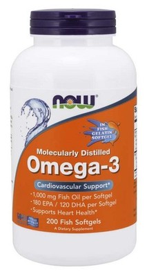 NOW Foods Omega-3 Molecularly Distilled - 200 fish softgels (109,95 EUR/kg)