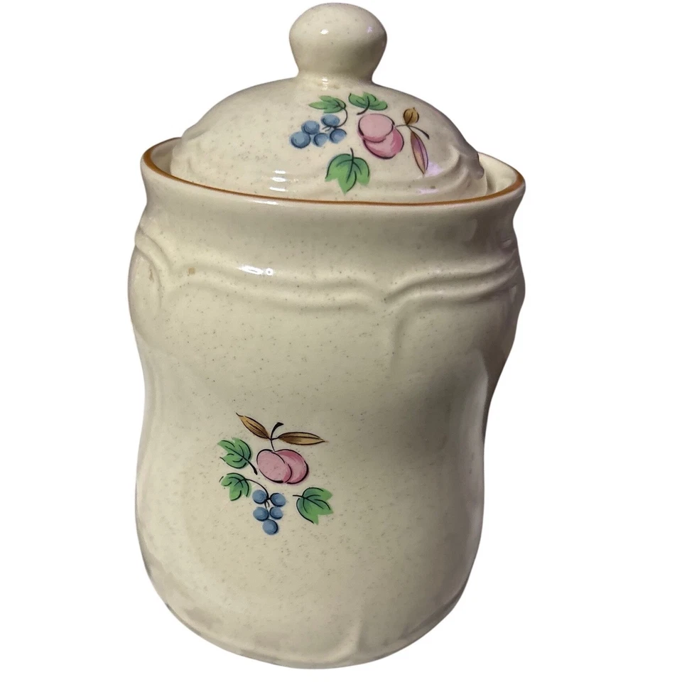 Juego de botes de cerámica vintage granja escena de campo casas azules cerdos florales Foto 3 de 4