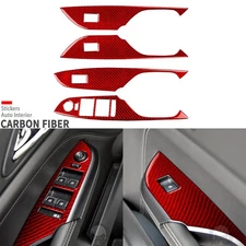 4Pcs Red Carbon Fiber Window Lift Switch Panel Cover Trim For Cadillac SRX 10-16