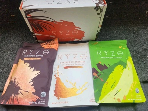 3 Pack RYZE SUPERFOODS UItimate Energy Bundle Medium Mushroom, Matcha, Creamer