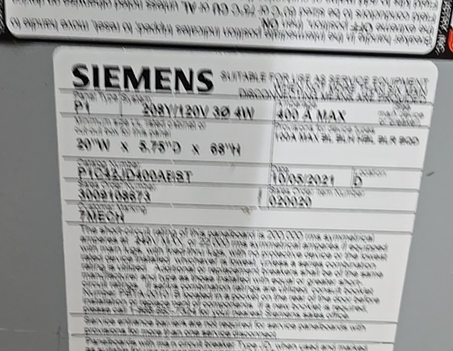Siemens Panel Interior 400 amp MCB P1C42JD400ABST 208v 42C | eBay