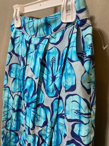 NWT ZARA Girls Elastic Waist Flowy Asymmetric Wide Leg Pants Size 6 Blue Floral - Picture 5 of 10