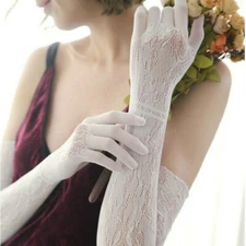 Womens Long Gloves Lace Evening Bridal Party Black White Wedding Vintage Lolita