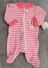 Baby Girl New Garanimals Preemie Coral Pink Striped Giraffe Footed Outfit