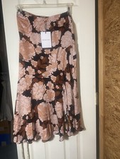 Gorgeous MIDI Brown Floral Print Skirt With Slit Size 2 NWT